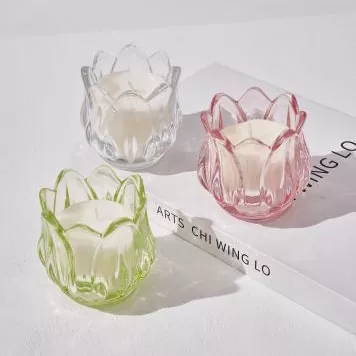 colored tulip-shaped glass candle