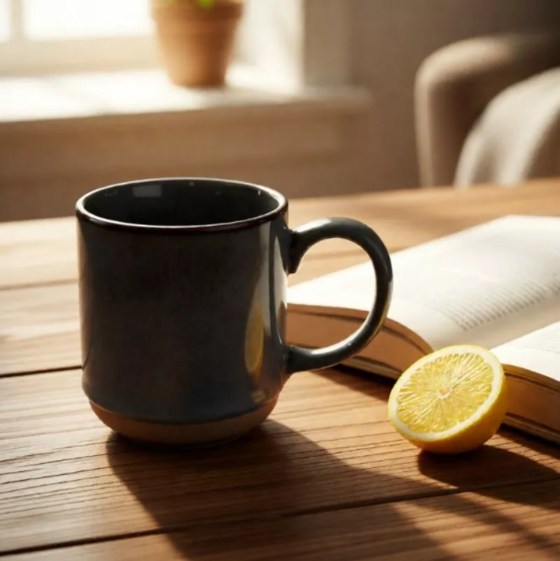 Jednoduchý moderní keramický cestovní šedý hrnek